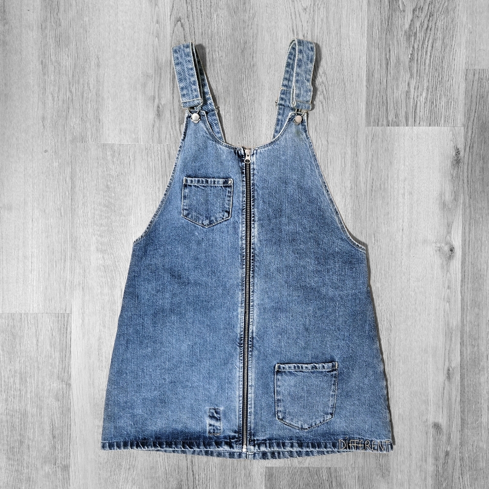 ZARA Denim Front Zip Overalls Dress